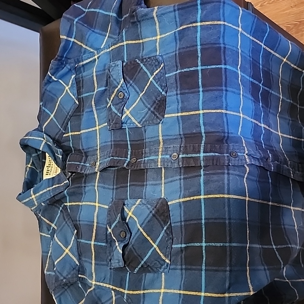 Large urban pipeline blue and yellow Plaid Shirt